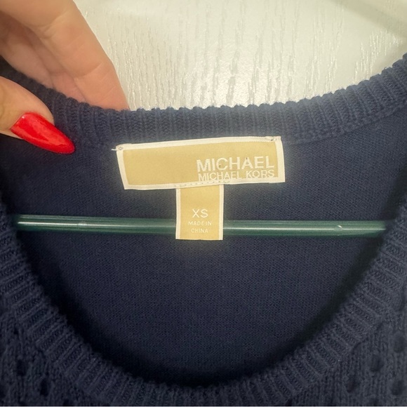 NWOT Navy MICHAEL Michael Kors Knitted Mesh Dress - Picture 3 of 6